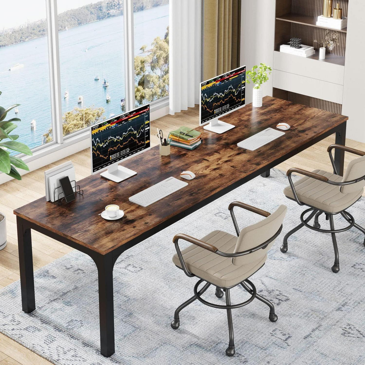 Doppelter Schreibtisch 200x70cm – Rustikaler Computertisch für Home Office