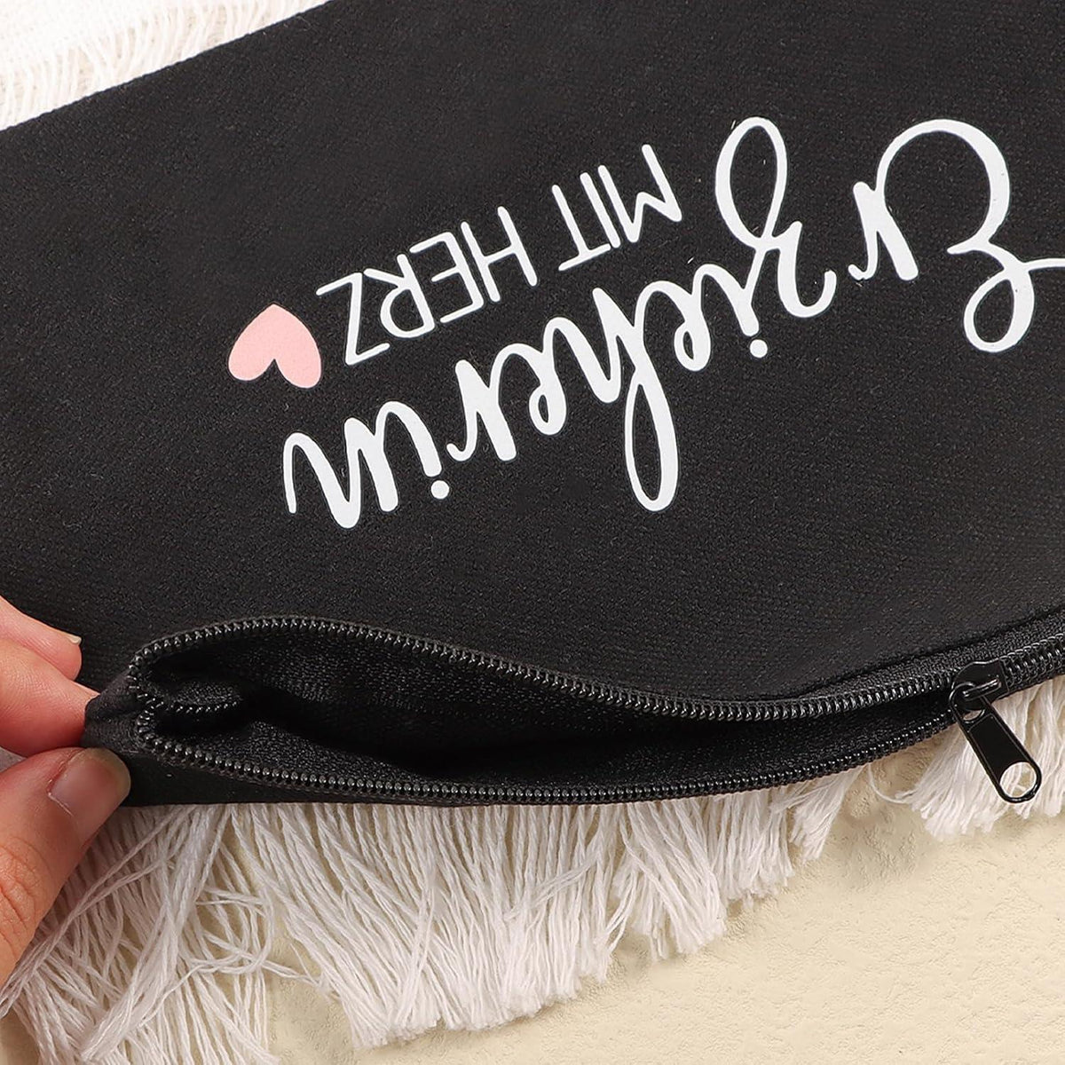 Abschied Kita Federmäppchen Schwarz mit Herz Grußkarte Reißverschluss Mäppchen Make-up Tasche