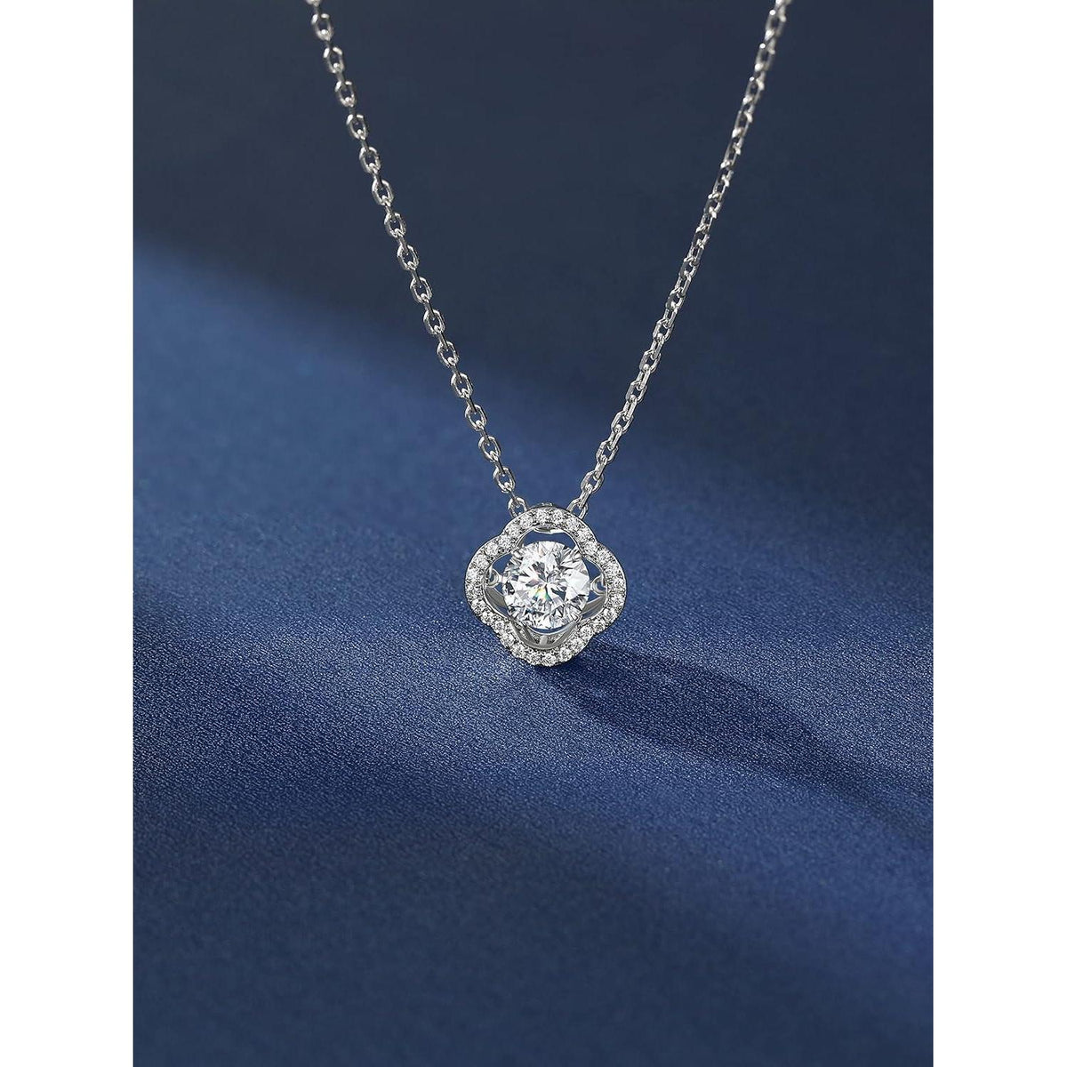 Halskette Damen Moissanit Kleeblatt Silber 925 Tanzender Stein Geschenk