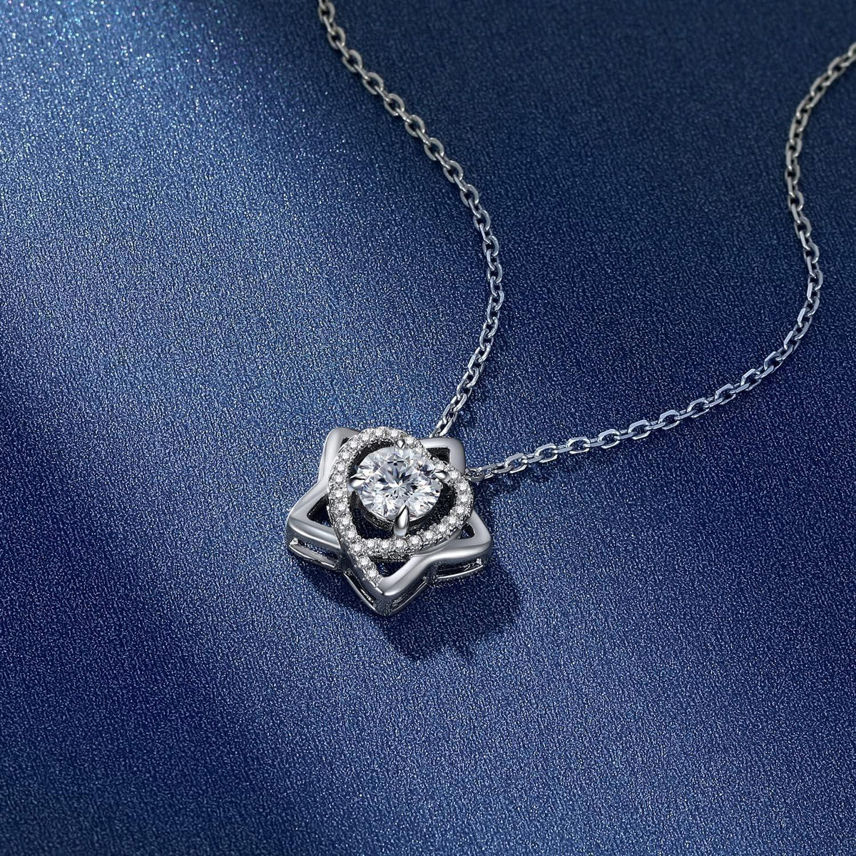 Moissanite Halskette Damen Silber 925 mit Herz & Stern Anhänger