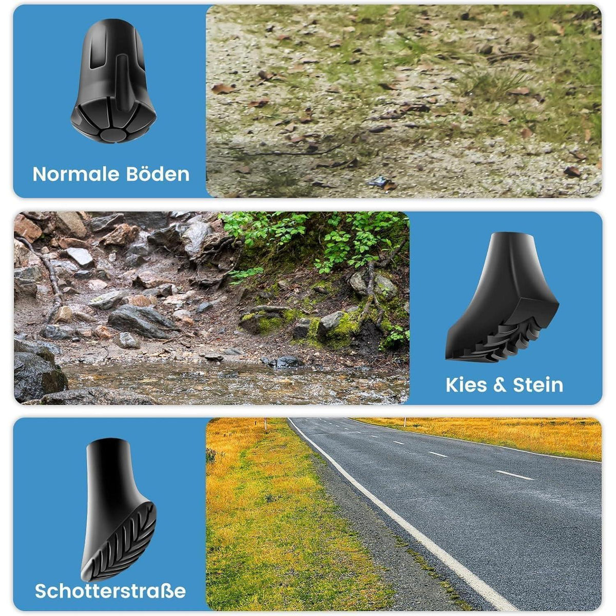 12x Nordic Walking Gummipuffer Universal 11mm für Asphalt & Kies