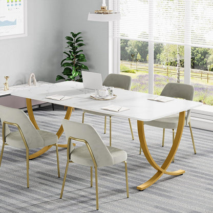 Moderner Schreibtisch Weiß & Gold | 160x80cm | PC-Tisch für Home Office