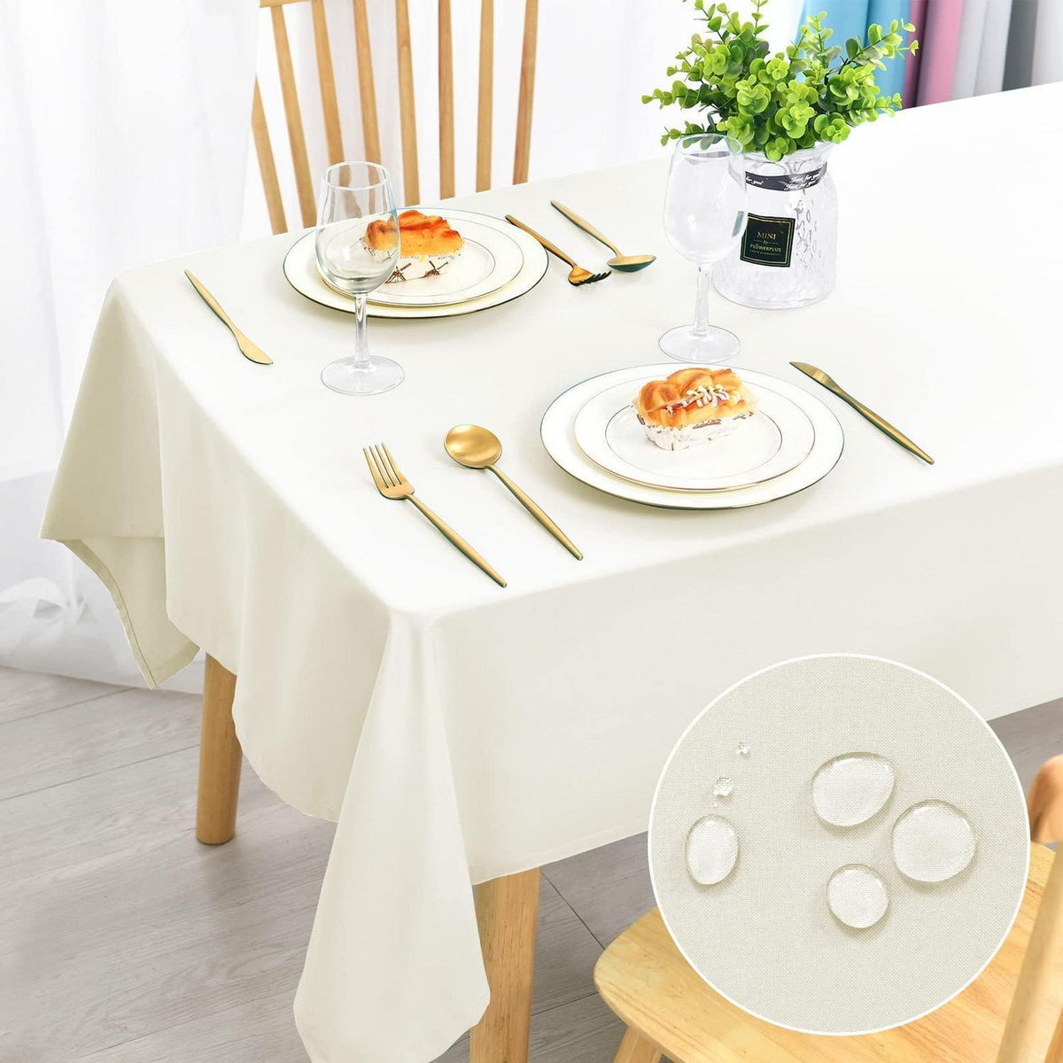 Wasserdichte Champagner Tischdecke 90x90 cm – Abwaschbar & Fleckgeschützt