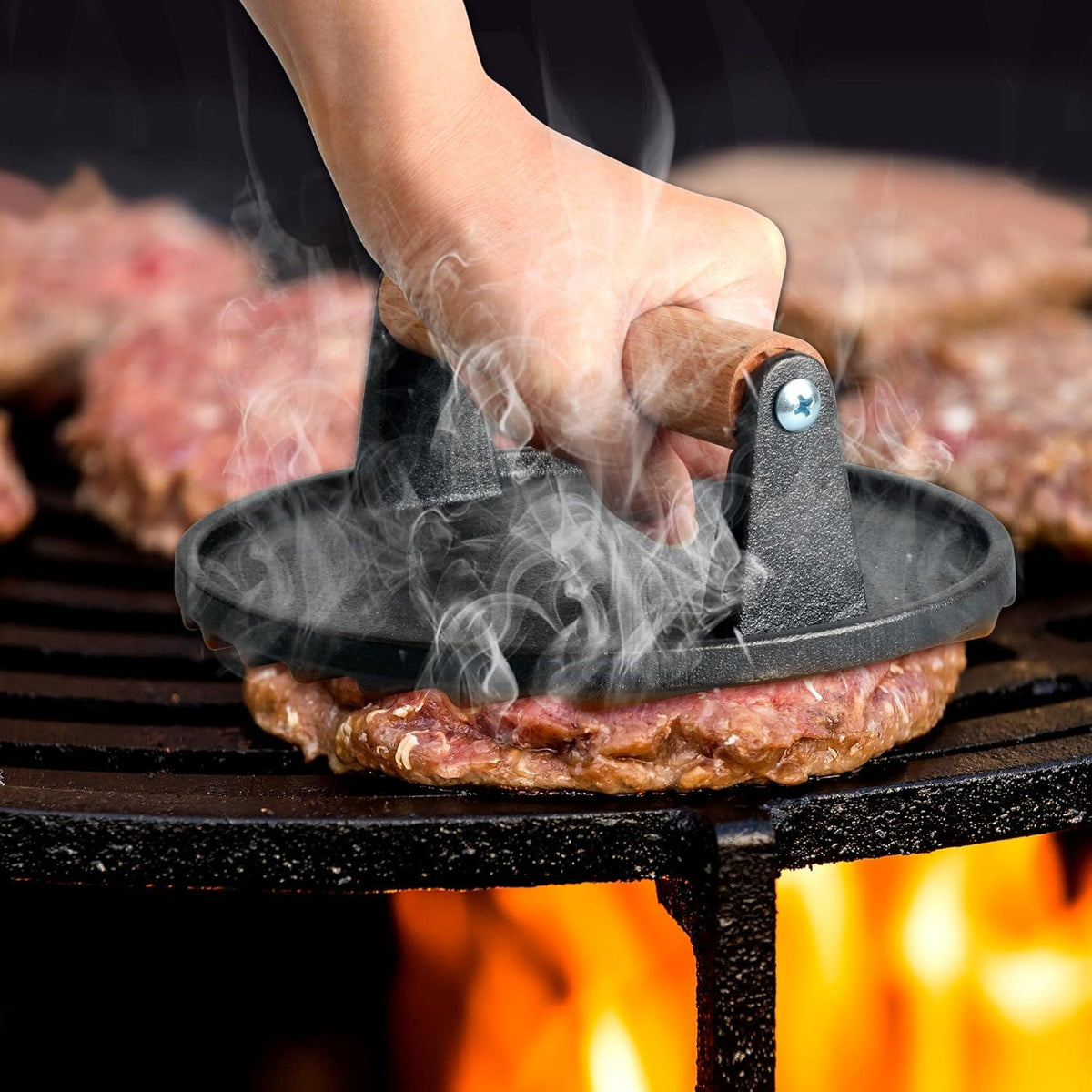 Burgerpresse Gusseisen Antihaft 1kg Pattie Presse für Steaks Burger