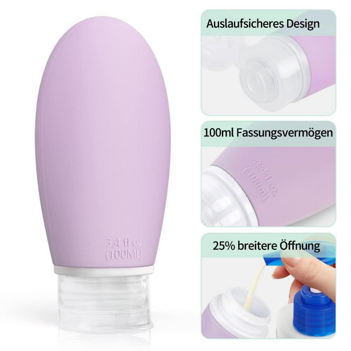 100ml Silikon Reiseflaschen Set – 4er Auslaufsicher