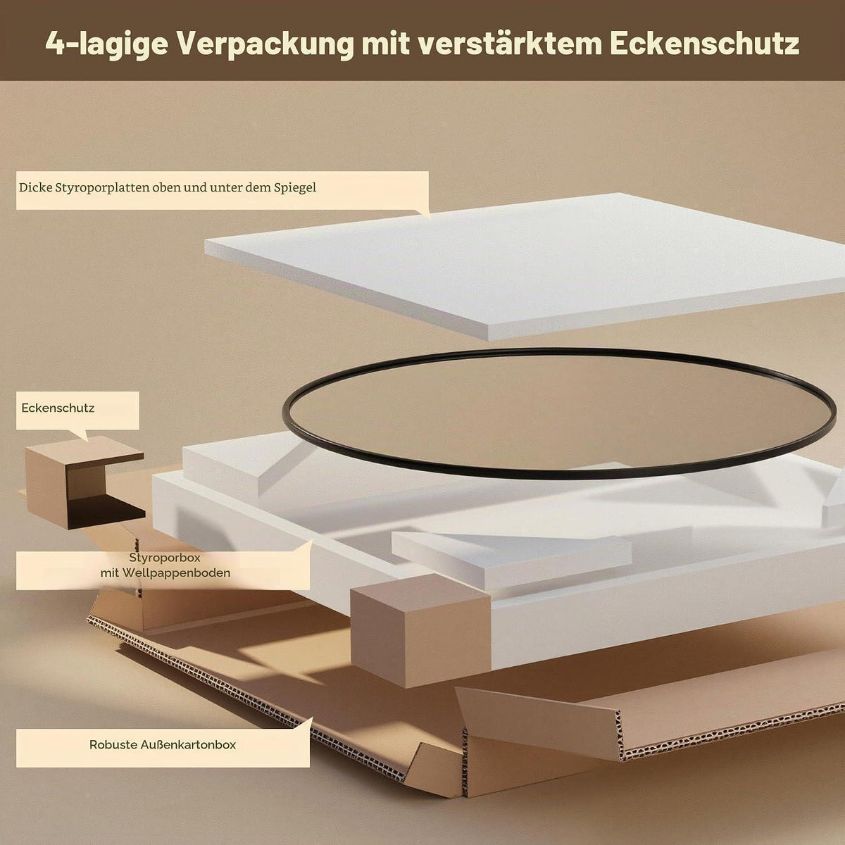 Runder Wandspiegel 75cm Schwarz – Modern & Elegant