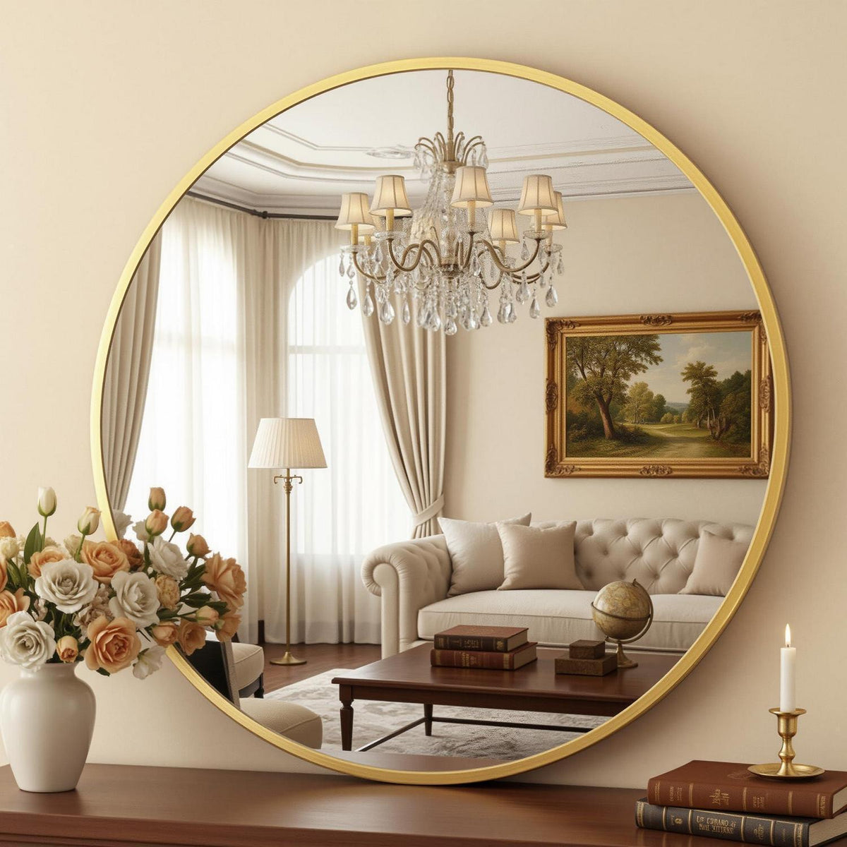 Runder Wandspiegel Gold 60cm – Dekorative Spiegel für Bad & Wohnzimmer