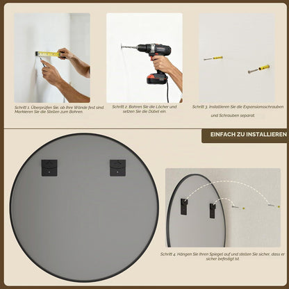 Runder Wandspiegel Schwarz 60cm – Moderner Deko Spiegel für Bad & Wohnzimmer