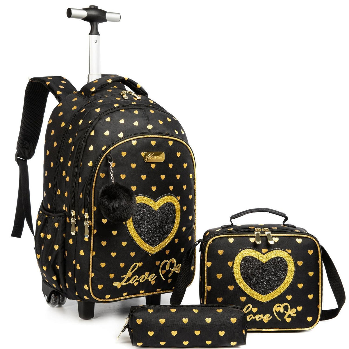 Schultrolley für Mädchen mit Rollen – Schwarz-liebe