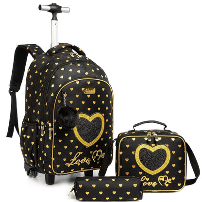Schultrolley für Mädchen mit Rollen – Schwarz-liebe