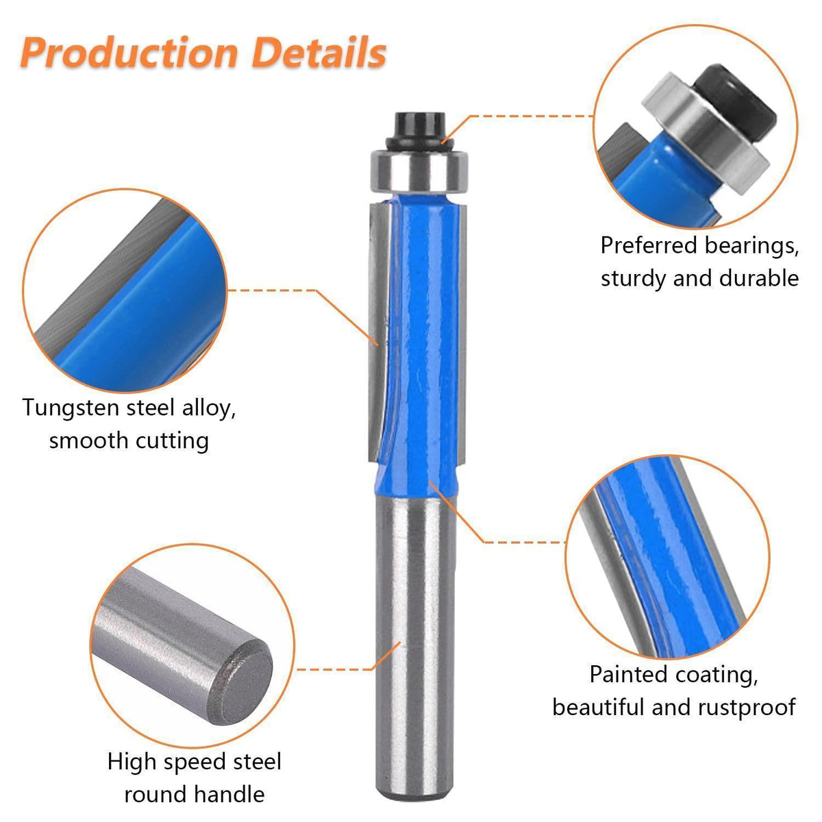 4er Bündigfräser Set 8mm Schaft mit Lagern für Holzbearbeitung