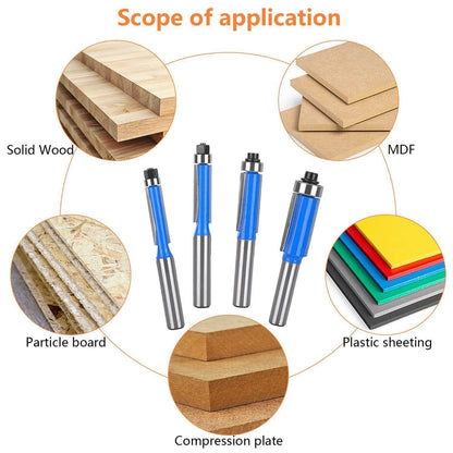 4er Bündigfräser Set 8mm Schaft mit Lagern für Holzbearbeitung