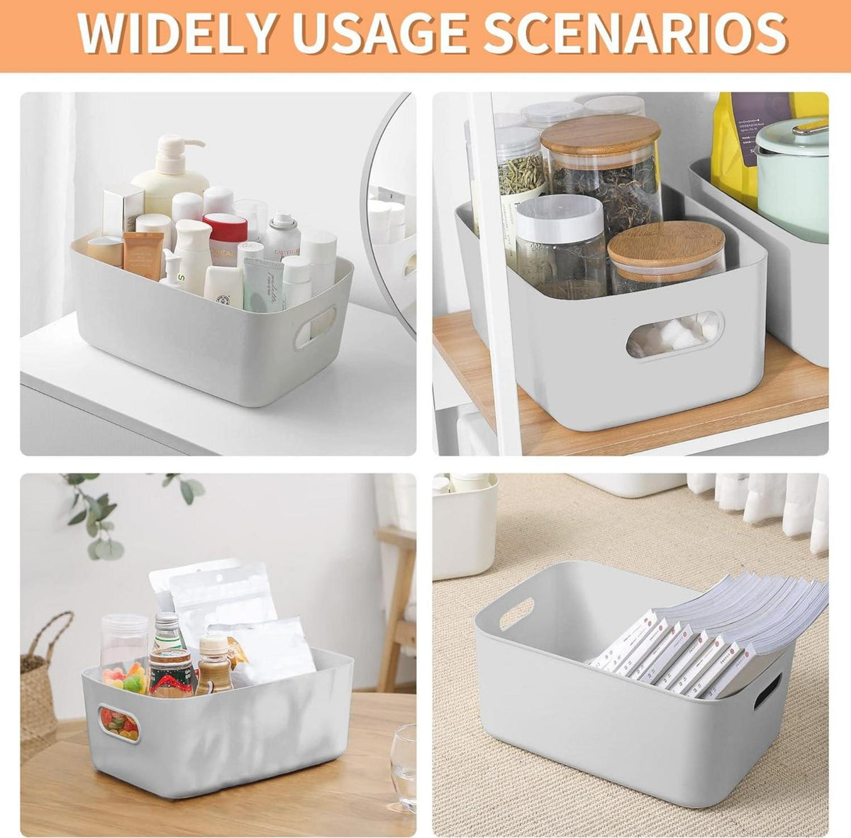 10er Set Aufbewahrungsboxen Kunststoff Grau mit Griffen 24x16x9,5cm
