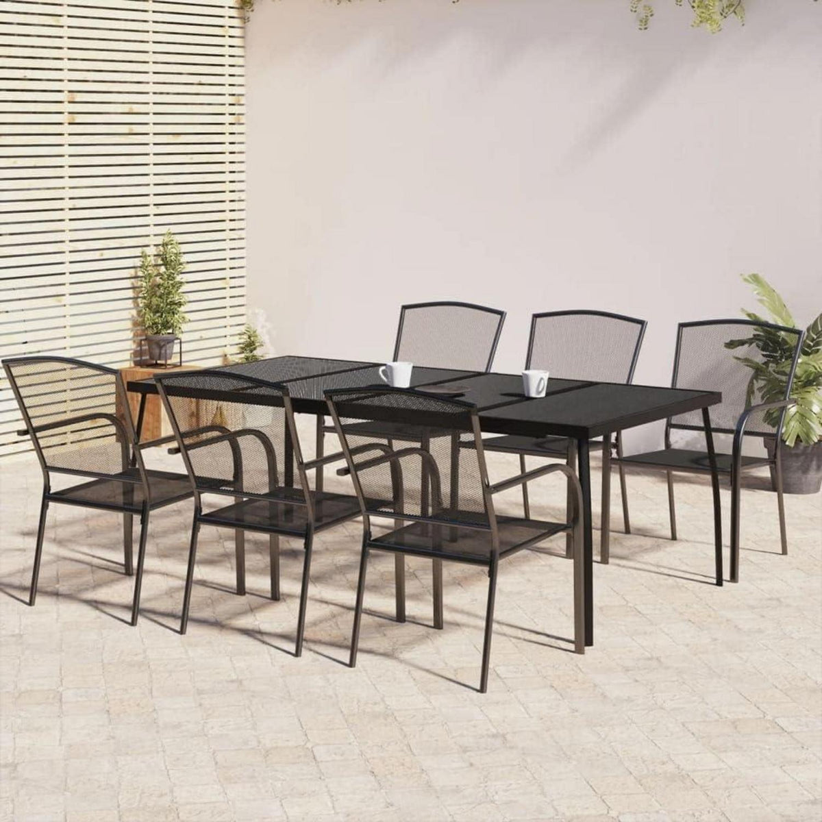 vidaXL Gartenmöbel Essgruppe 7tlg. Tisch+6 Stapelstühle
