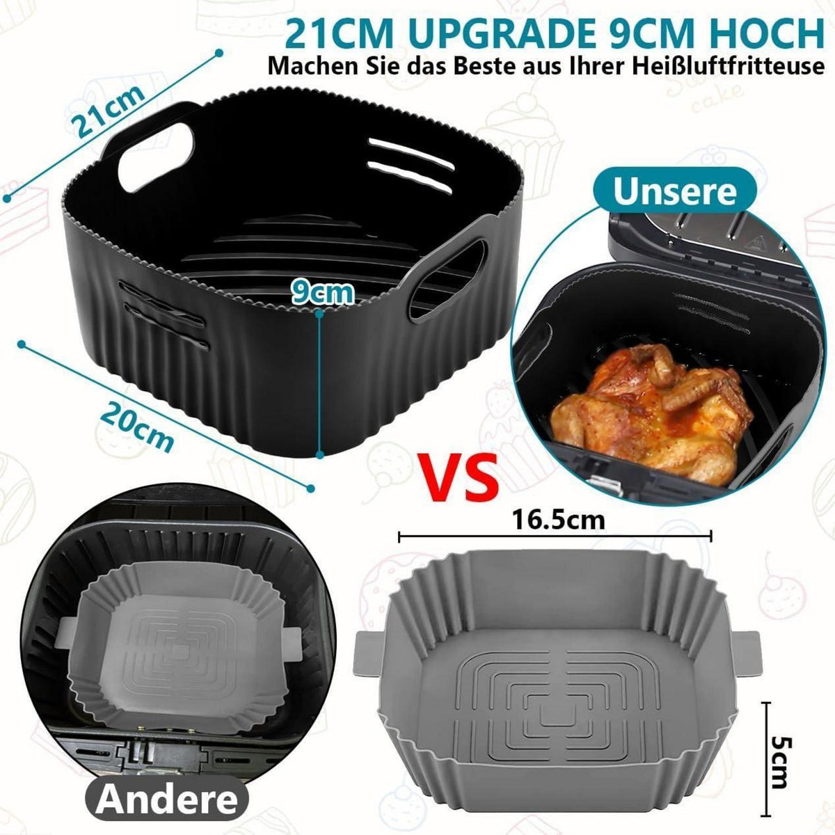 Silikonform für Heißluftfritteuse – 2er Set, 21cm