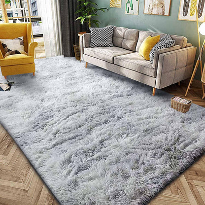 Hochflor Teppich Grau Weiß 250x300 cm, Flauschig & Rutschfest