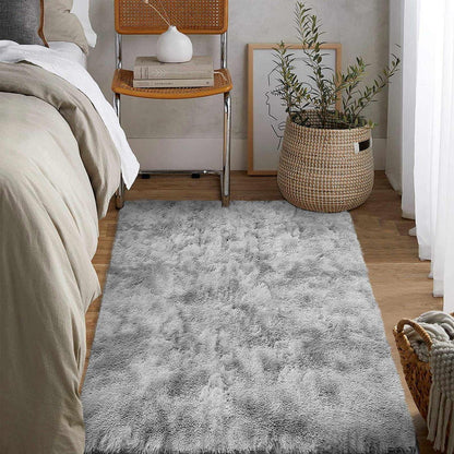 Hochflor Teppich Grau Weiß 250x300 cm, Flauschig & Rutschfest
