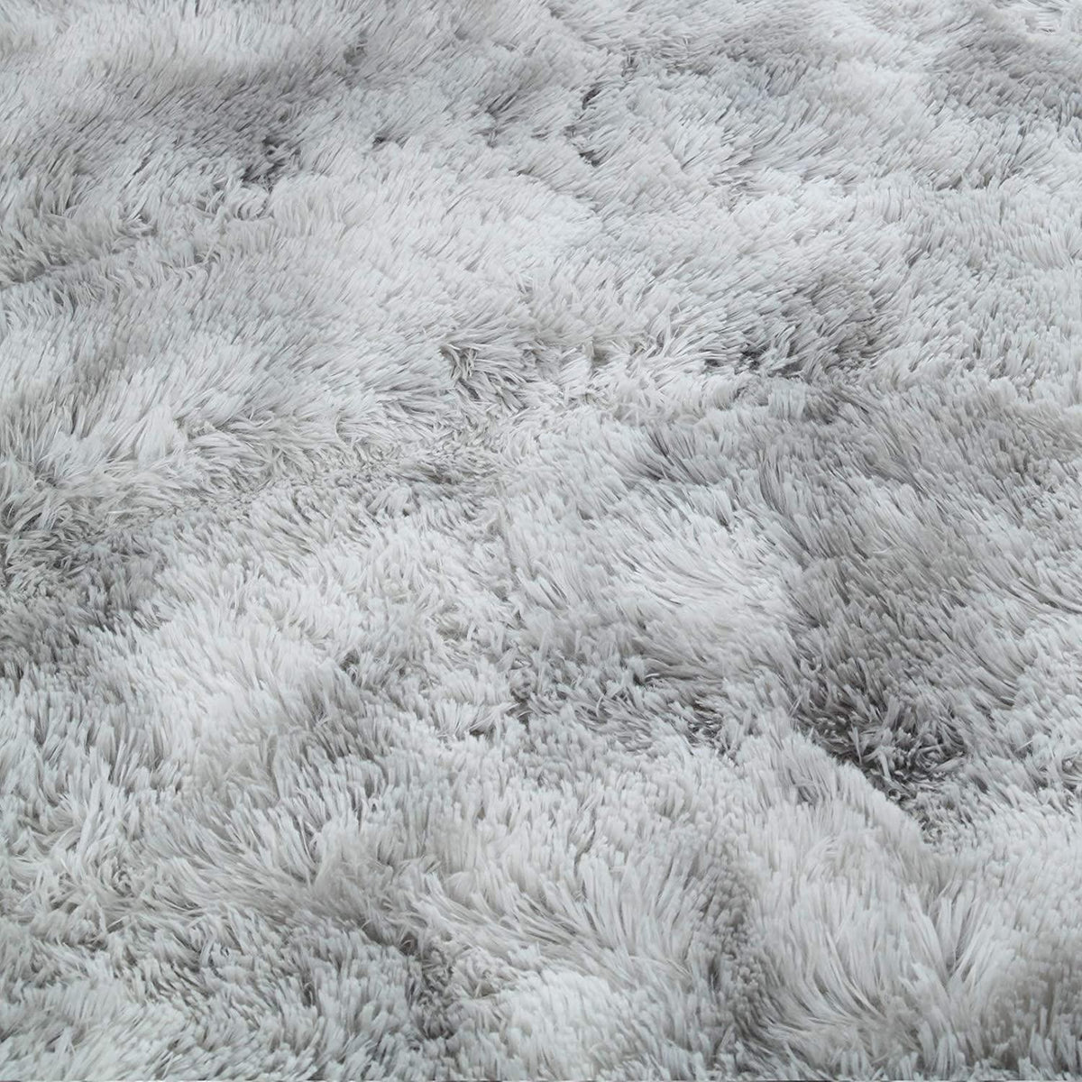 Hochflor Teppich Grau Weiß 250x300 cm, Flauschig & Rutschfest