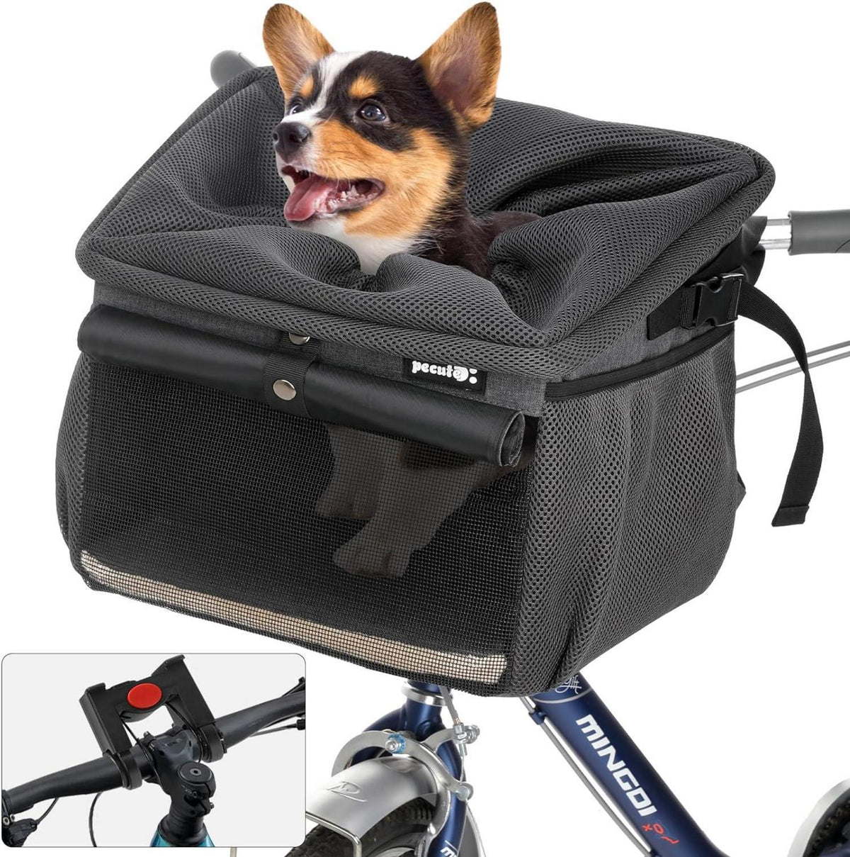 Pecute Hundefahrradkorb 4-in-1 Welpenfahrradtasche Dunkelgrau