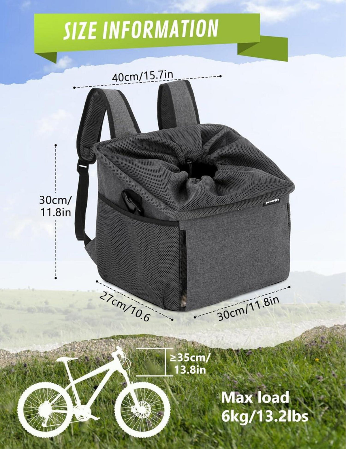 Pecute Hundefahrradkorb 4-in-1 Welpenfahrradtasche Dunkelgrau