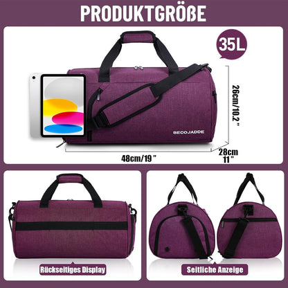 Sporttasche 35L mit Schuh- und Nassfach, wasserdicht, lila