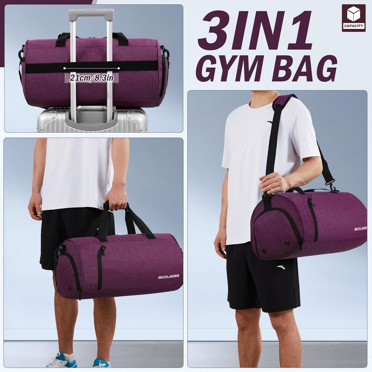 Sporttasche 35L mit Schuhfach & Nassfach, wasserdichte Handgepäcktasche