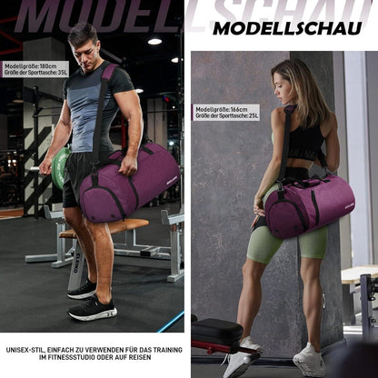 Sporttasche 35L Reisetasche Duffel Bag mit Schuhfach Nassfach in Lila
