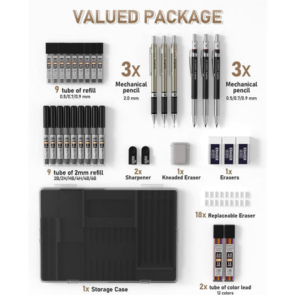 Druckbleistift Set 35-teilig – Zeichenstifte für Skizzieren & Zeichnen