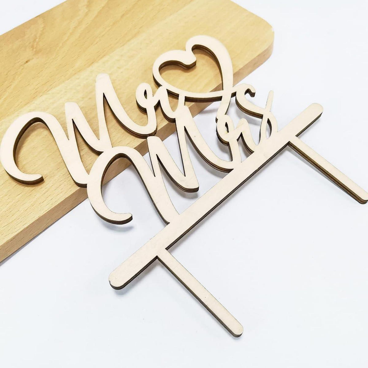2er Set Holz Cake Topper Hochzeit Mr Mrs Deko Tortendeko Party