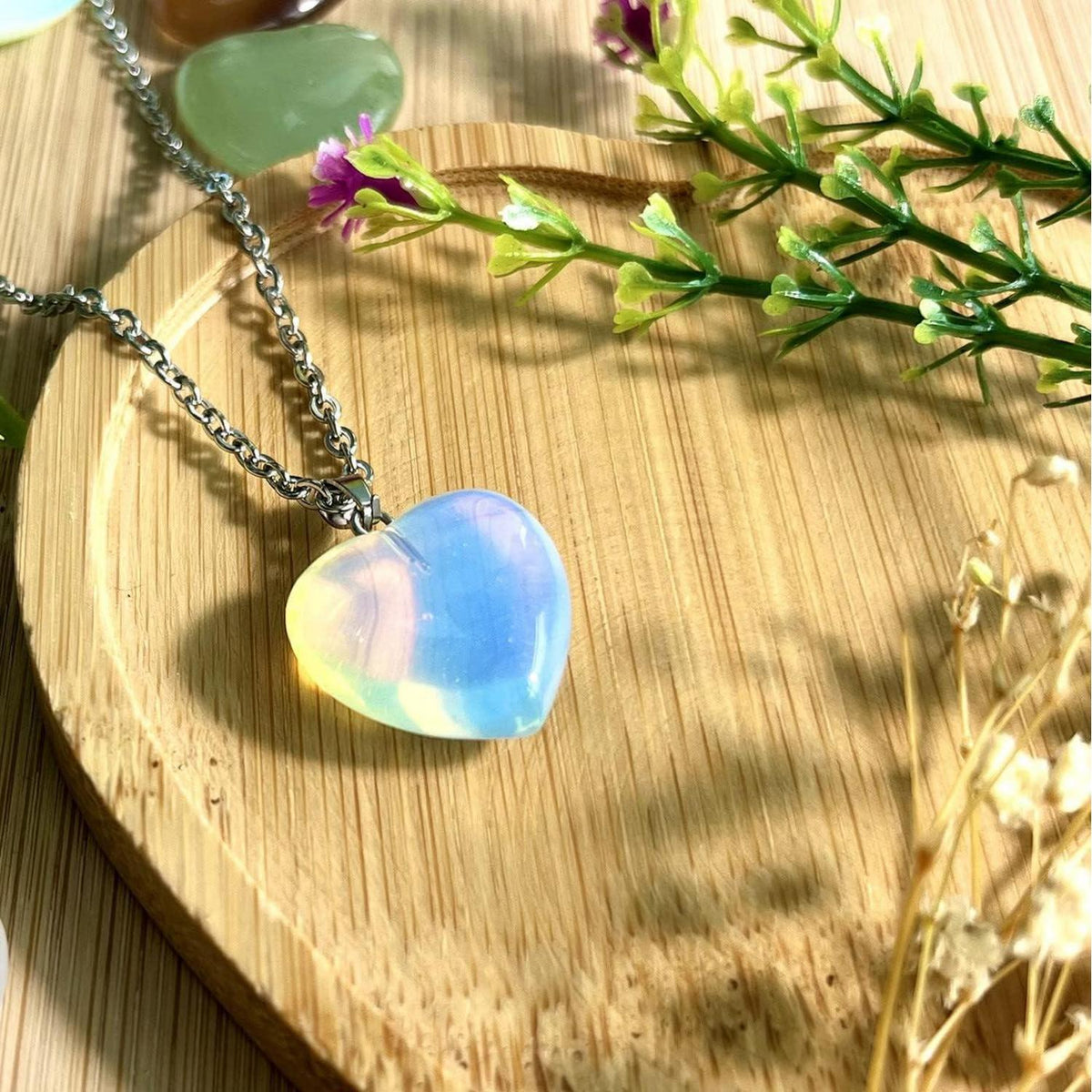 Opal Herz Halskette Damen – Heilkristall Schmuck für Valentinstag