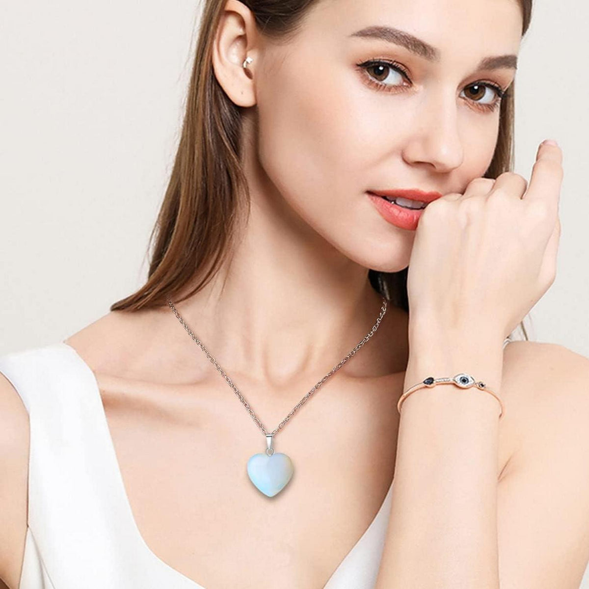 Opal Herz Halskette Damen – Heilkristall Schmuck für Valentinstag