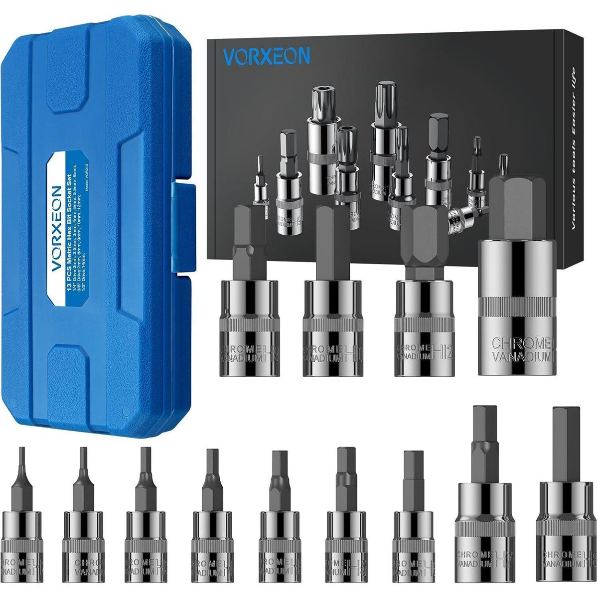 Sechskant Steckschlüssel Set 13tlg. metrisch 2-14mm S2 Stahl für Drehmomentschlüssel
