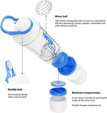 Protein Shaker mit Pulverfach und Kugel 620ML Blau