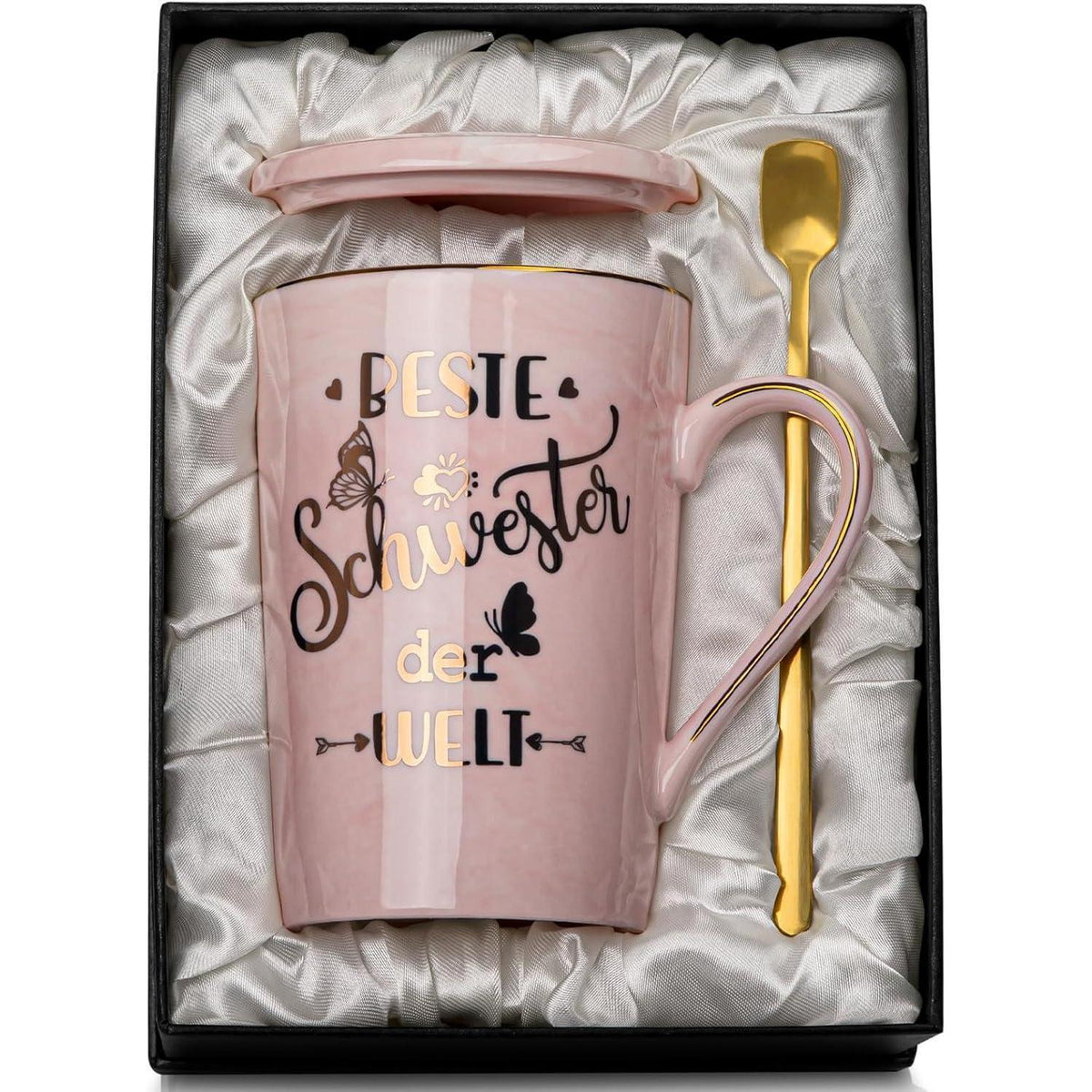 Rosa Marmor Kaffeetasse für die beste Schwester mit Golddruck