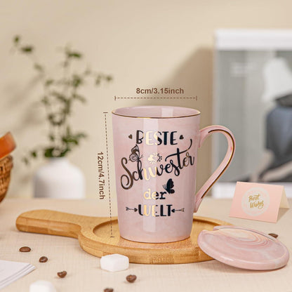Rosa Marmor Kaffeetasse für die beste Schwester mit Golddruck