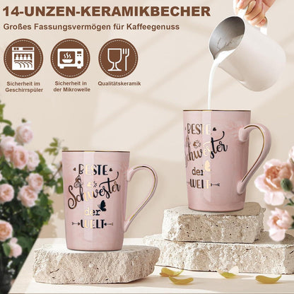 Rosa Marmor Kaffeetasse für die beste Schwester mit Golddruck