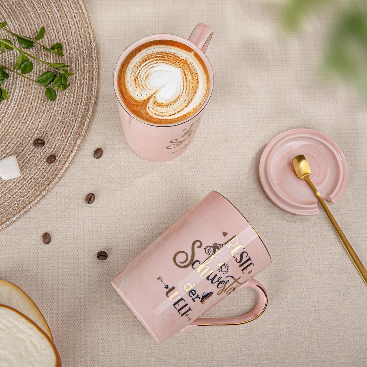 Rosa Marmor Kaffeetasse für die beste Schwester mit Golddruck