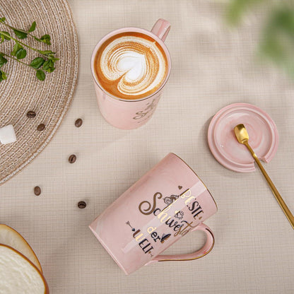 Rosa Marmor Kaffeetasse für die beste Schwester mit Golddruck