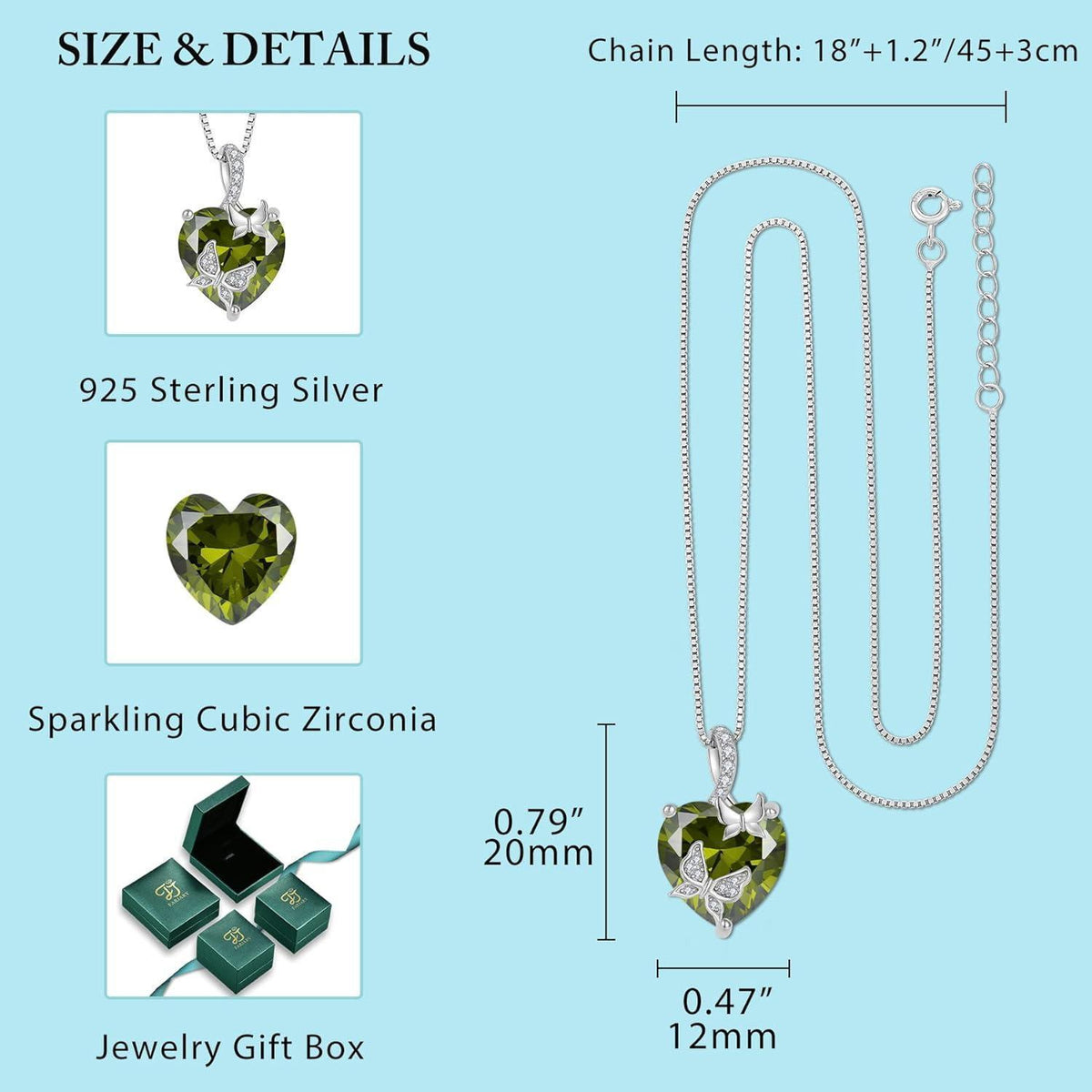 Schmetterling Halskette Damen 925 Sterling Silber mit Peridot Geburtsstein