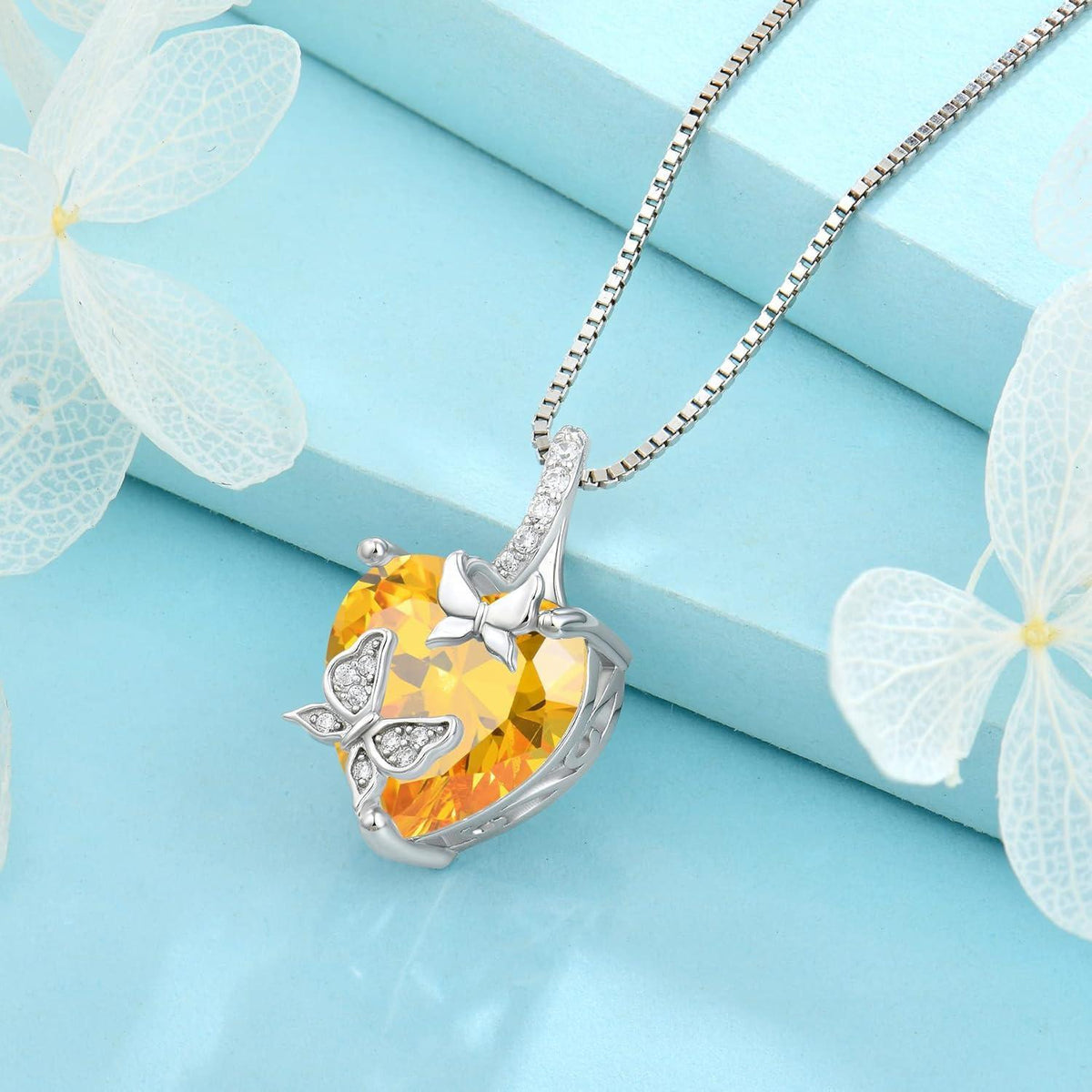 Schmetterling Halskette Damen 925 Sterling Silber mit Citrin Geburtsstein