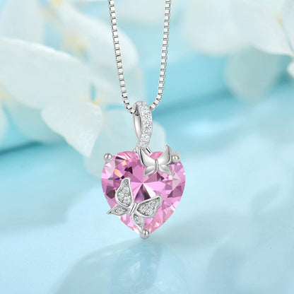 Schmetterling Halskette Damen 925 Sterling Silber mit Geburtsstein Rosa Turmalin