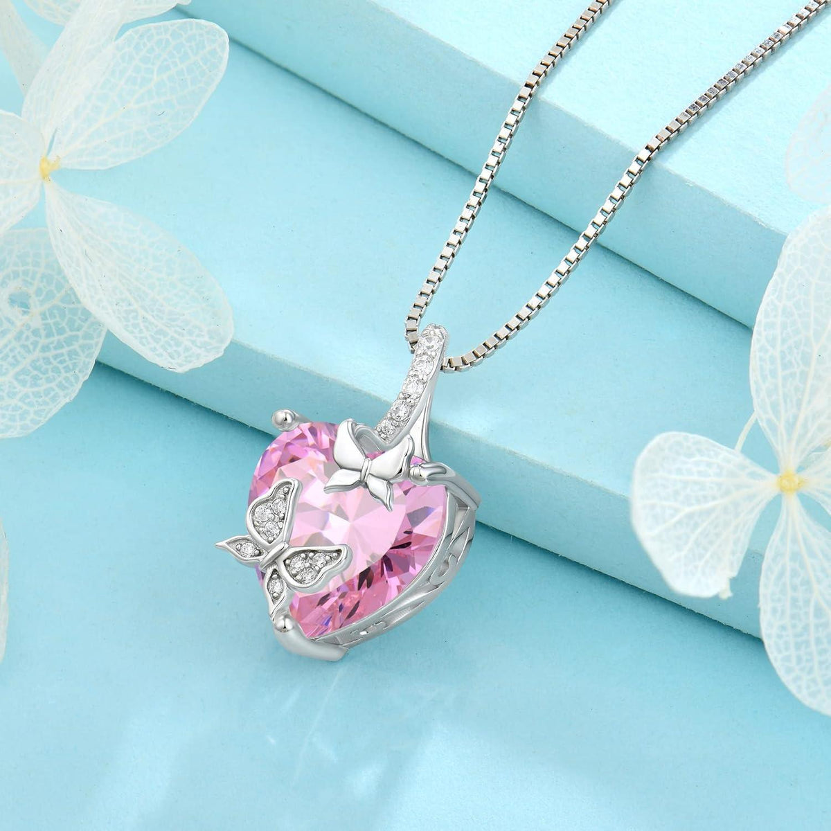 Schmetterling Halskette Damen 925 Sterling Silber mit Geburtsstein Rosa Turmalin