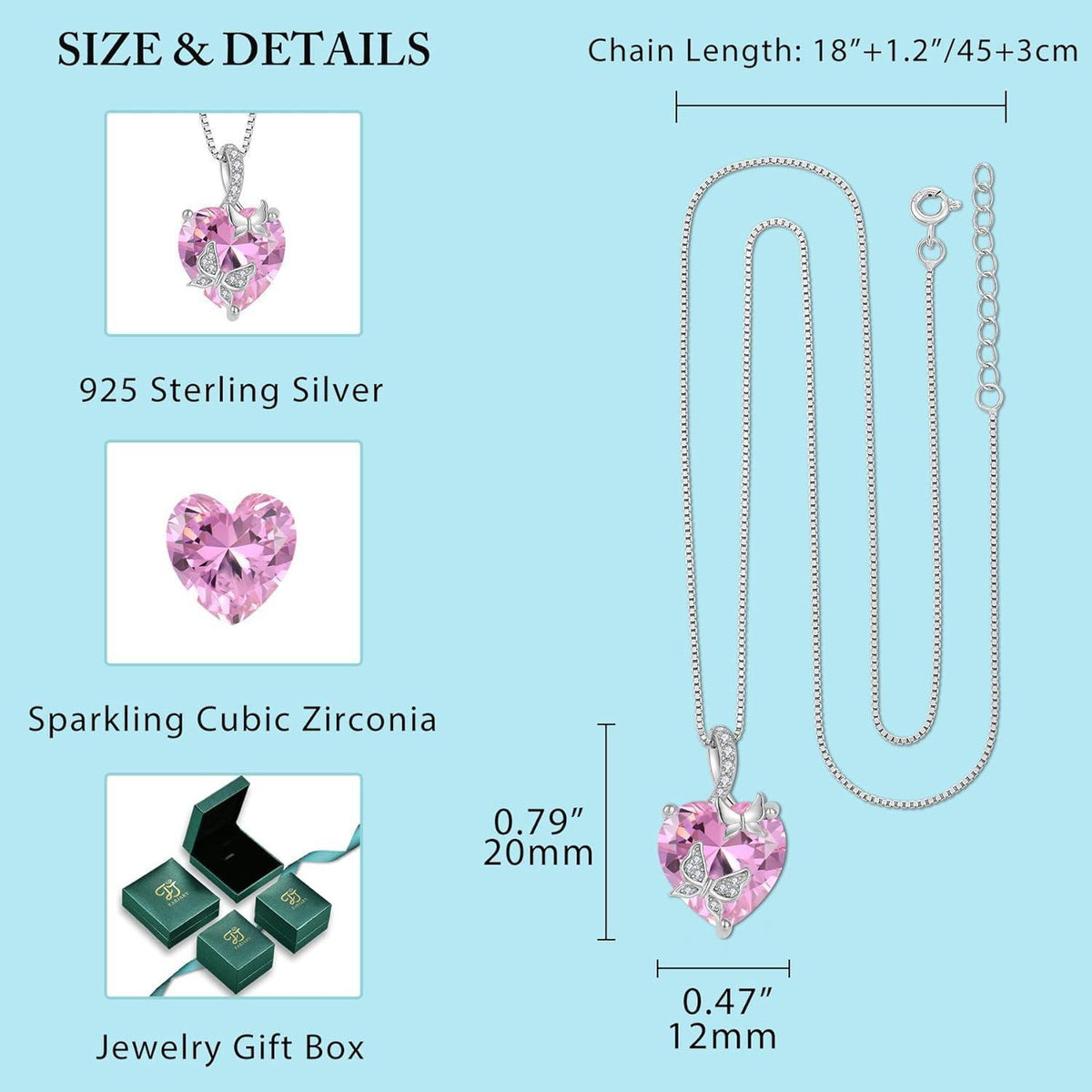 Schmetterling Halskette Damen 925 Sterling Silber mit Geburtsstein Rosa Turmalin