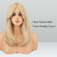 Langhaar Perücke mit Pony, Blond Synthetik Haar Perücke