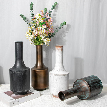 Große Vintage Metall Bronze Blumenvase 38.5cm Shabby Chic Stil