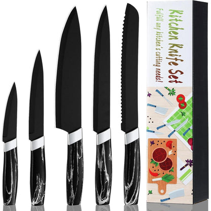 Günstiges Messerset Schwarz Edelstahl 5PCS Kochmesserset