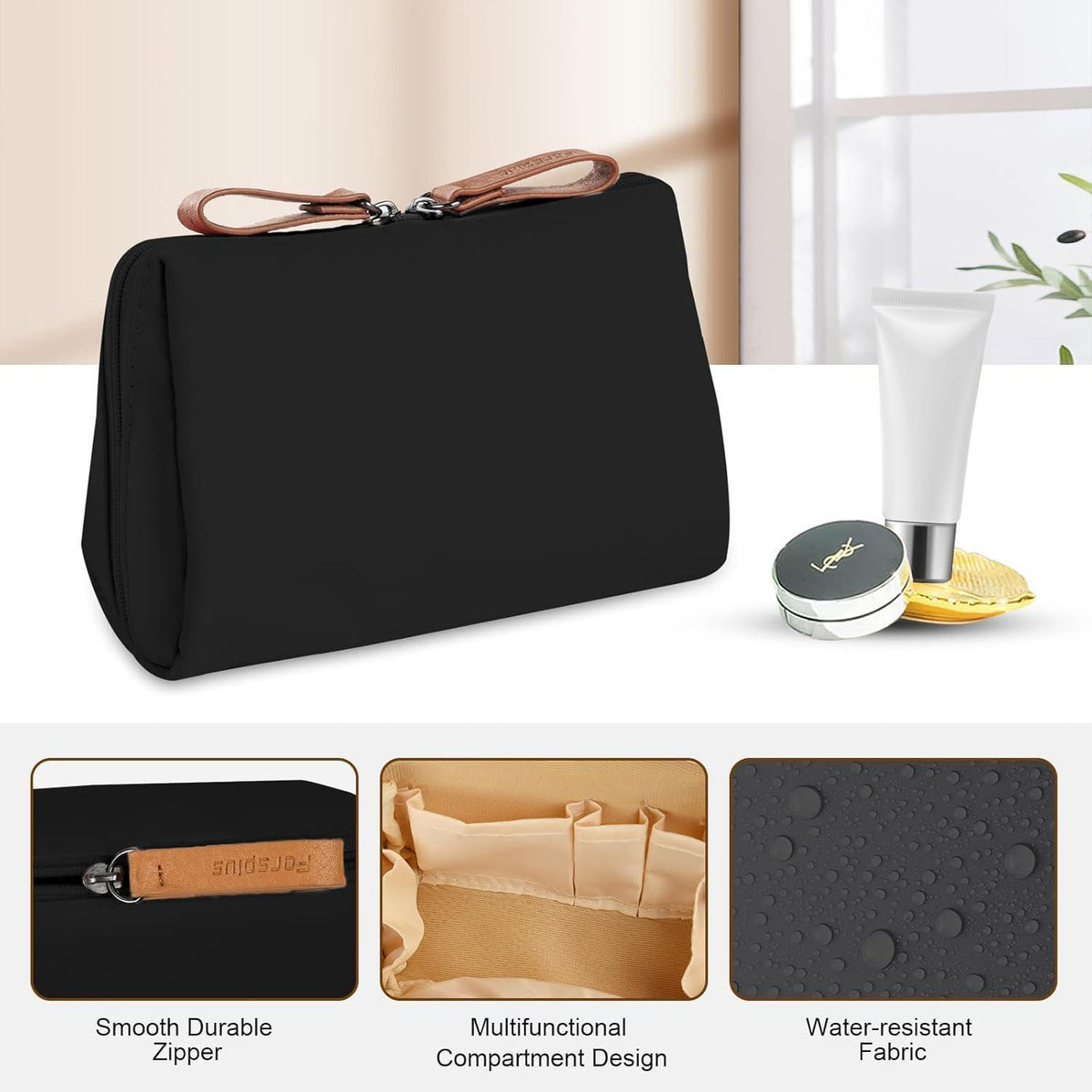 Kosmetiktasche mit Trennwand, 2er Set, Mini Reise Kulturbeutel, Schwarz & Rosa