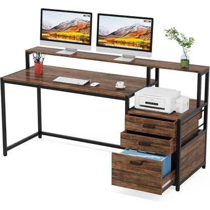 Ergonomischer Schreibtisch mit Schubladen & Monitorständer 160cm