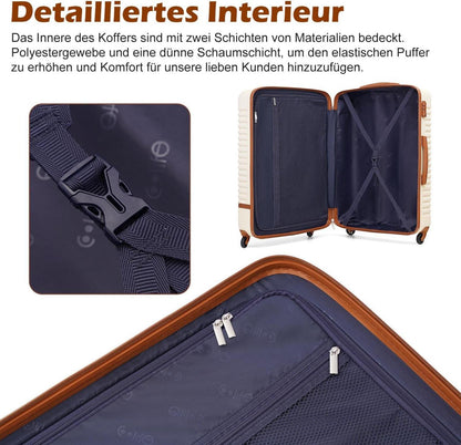 Koffer Trolley Set Hartschalen 4 Rollen TSA-Schloss 5tlg Weiß/Braun