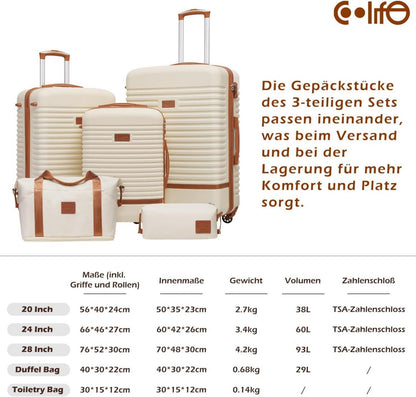 Hartschalen Koffer Set 5tlg Weiß/Braun TSA Rollen